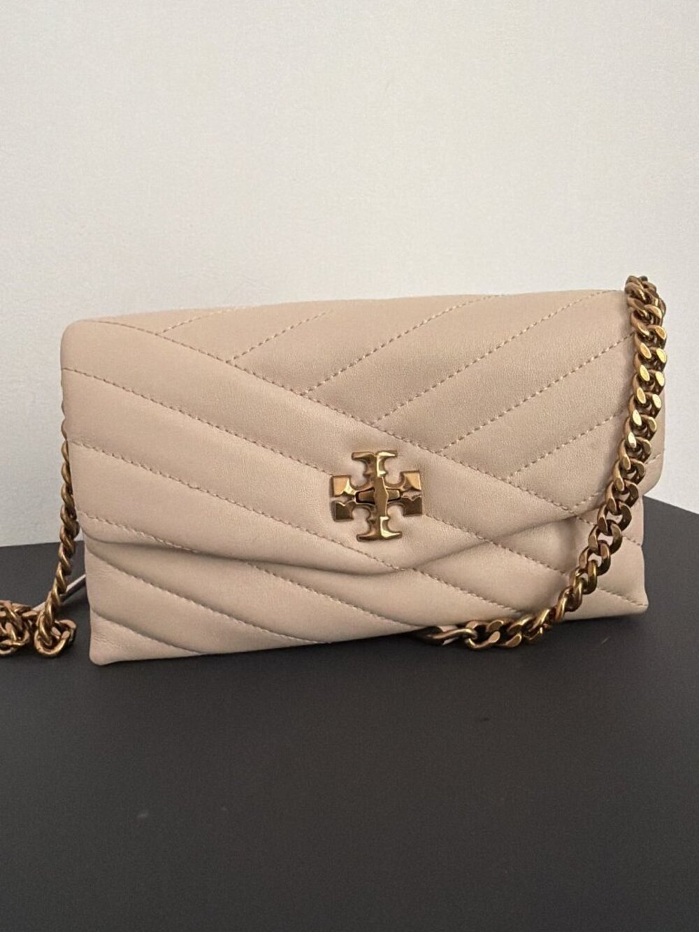 Tory Burch Cream Quilted Leather Chain Crossbody Bag